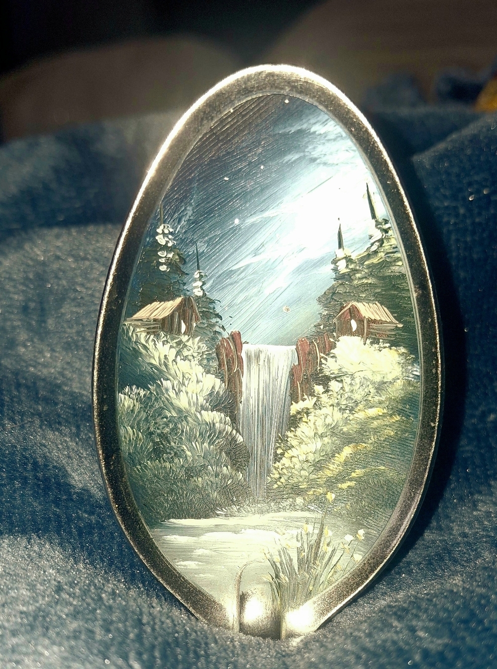 Hand-Painted Bent Spoon Waterfall in Blue and Green